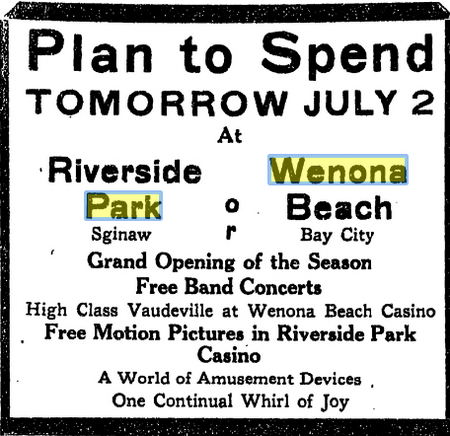 July 1916 Wenona Beach Amusement Park (Wenona Beach, Wenonah Park), Bay City